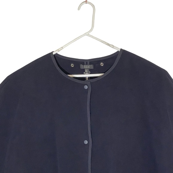 COS Black Wool Blend Longline Cape Poncho Coat Pockets size L - XL NWT MSRP $350 - Picture 3 of 13